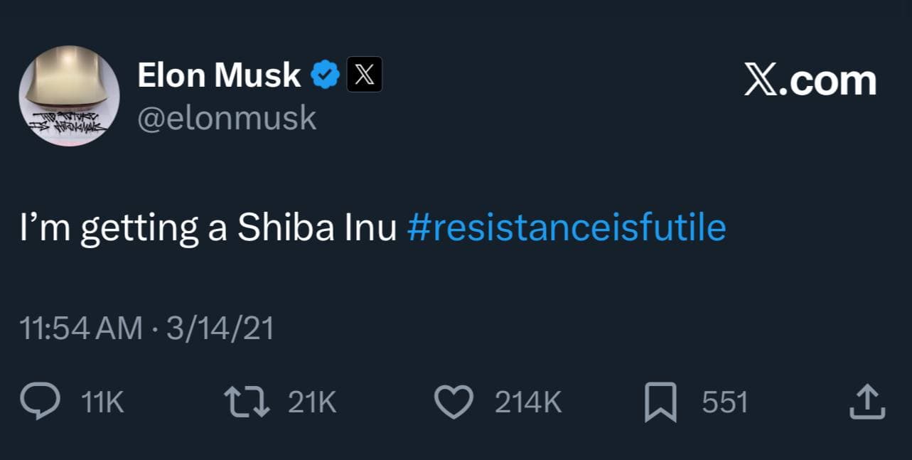 Elon Musk's 2021 tweet about Shiba Inu - Click to verify